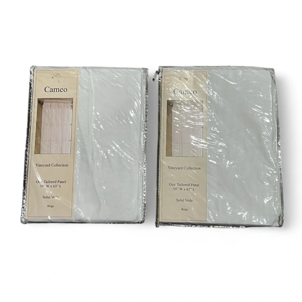 Elegant beige Sheer Curtain Panel set of 2. 59W X 63L NWT